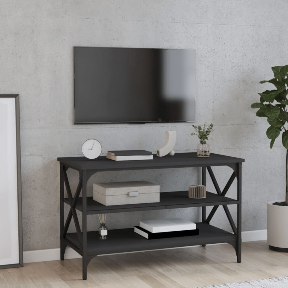 Poza Comoda TV, negru, 80x40x50 cm, lemn prelucrat