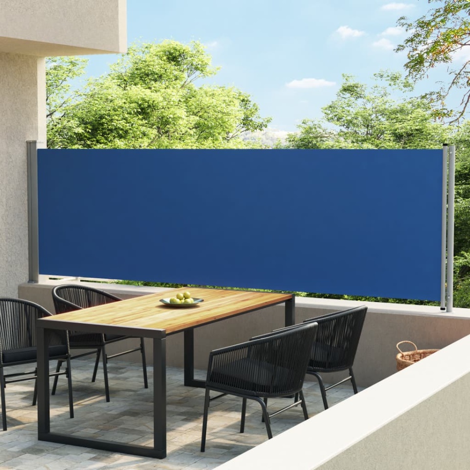 Copertină laterală retractabilă de terasă, albastru, 140x600 cm