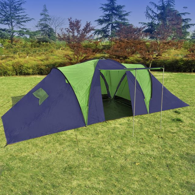 Cort camping din material textil, 9 persoane, albastru și verde Casa Practica