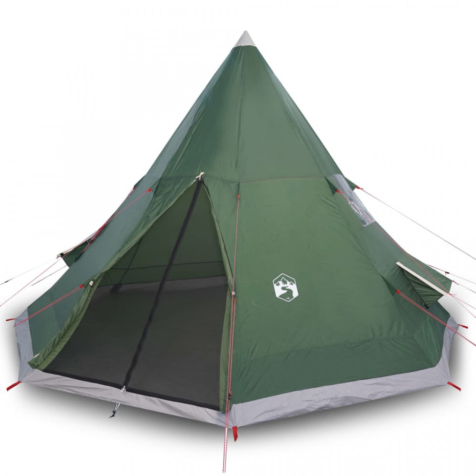 Cort de camping 4 persoane, verde, 367x367x259 cm, tafta 185T