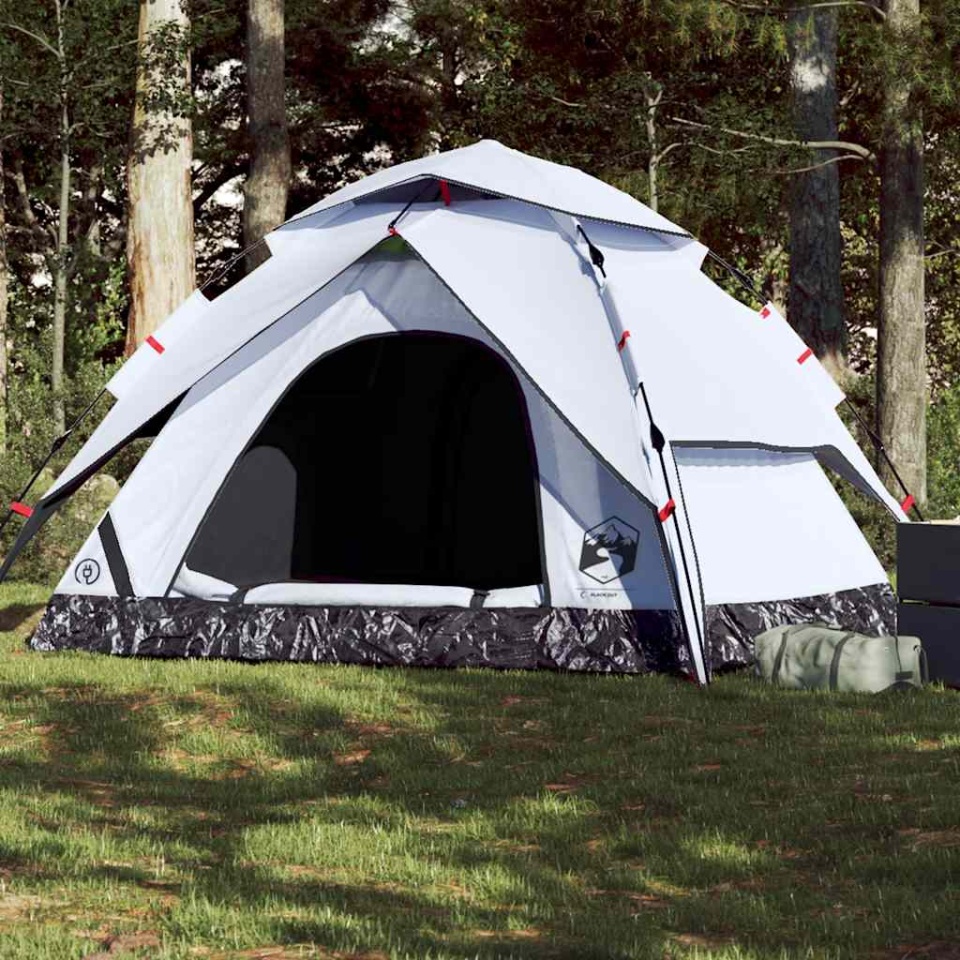 Cort de camping 5 persoane, alb opac, setare rapidă, țesătură