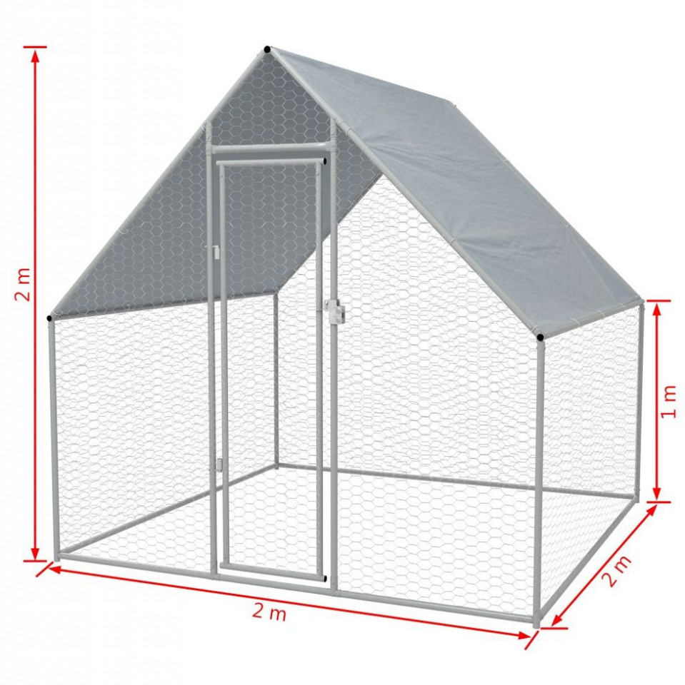 Coteț de găini pentru exterior, 2x2x1,92 m, oțel galvanizat