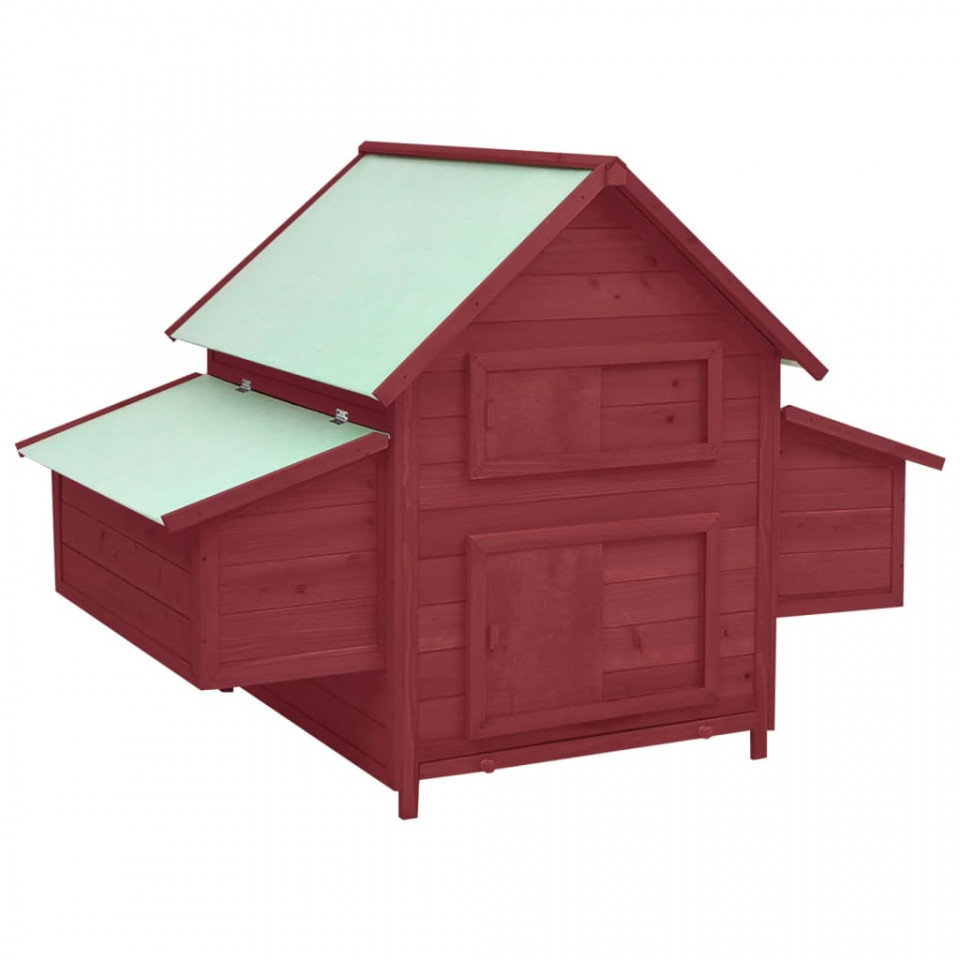 Coteț de păsări, roșu și alb, 152x96x110 cm, lemn de brad masiv Casa Practica