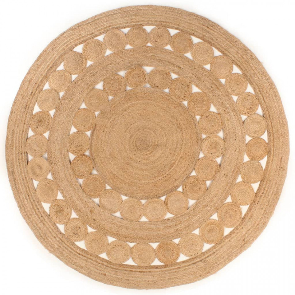 Covor din iută cu design împletit, 180 cm rotund