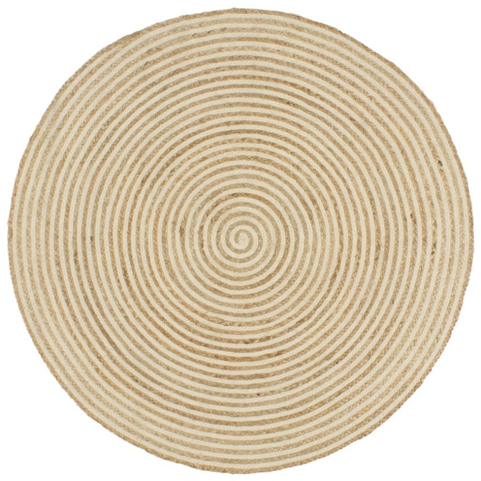 Poza Covor lucrat manual cu model spiralat, alb, 90 cm, iuta