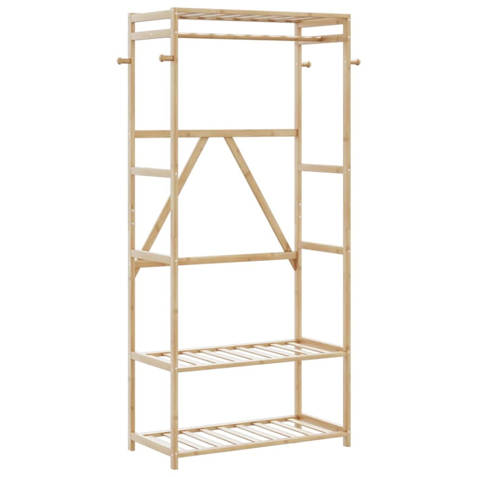 Cuier pentru haine cu rafturi, 80x40x175 cm, bambus