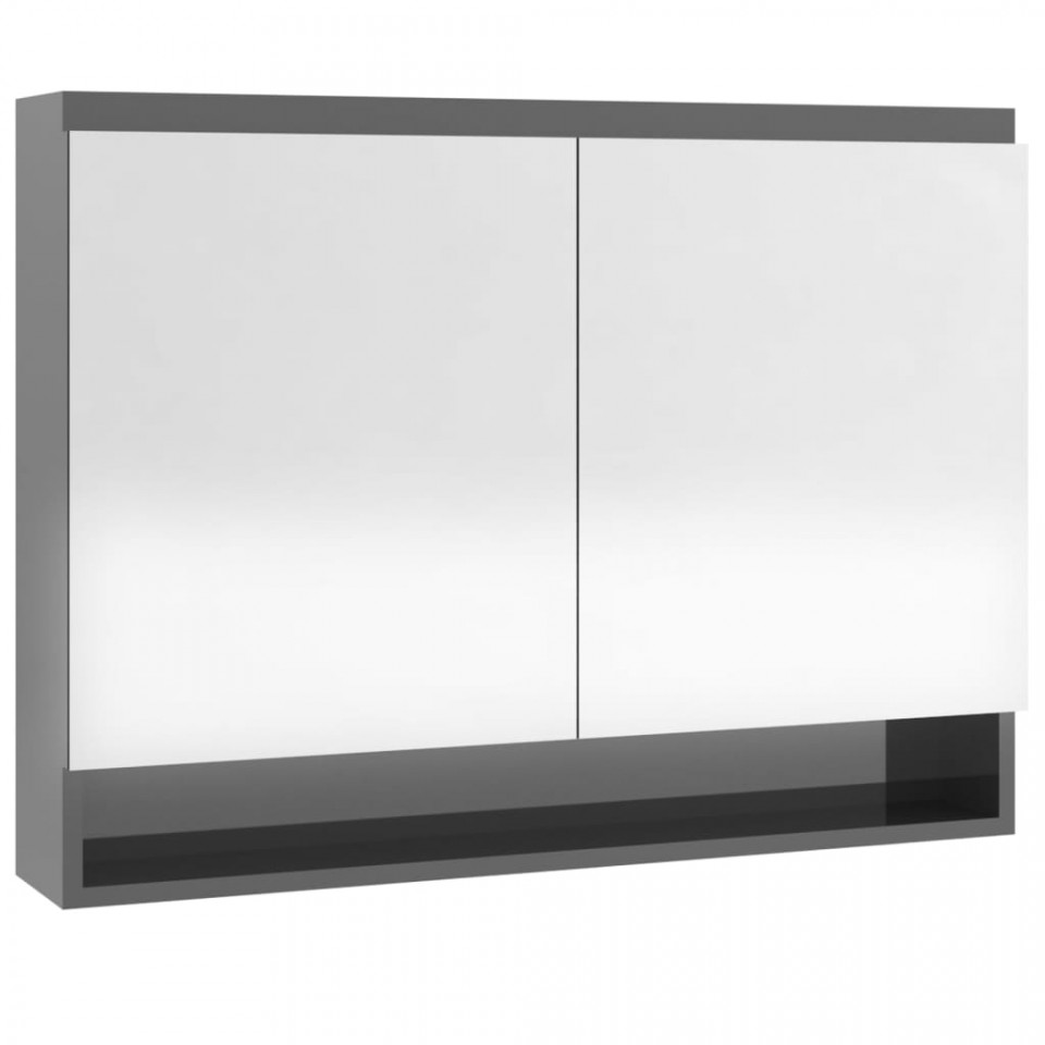 Dulap de baie cu oglindă, gri strălucitor, 80x15x60 cm, MDF