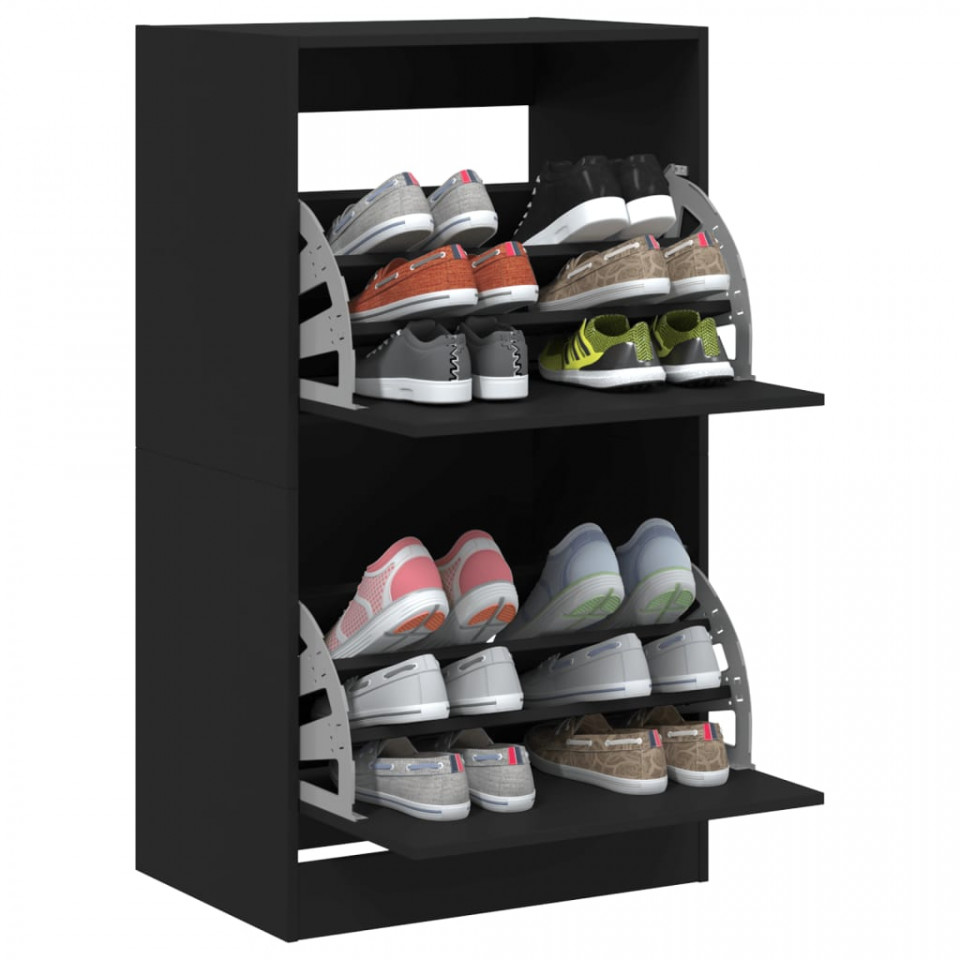 Dulap de pantofi cu 2 sertare rabatabile, negru, 60x42x108 cm
