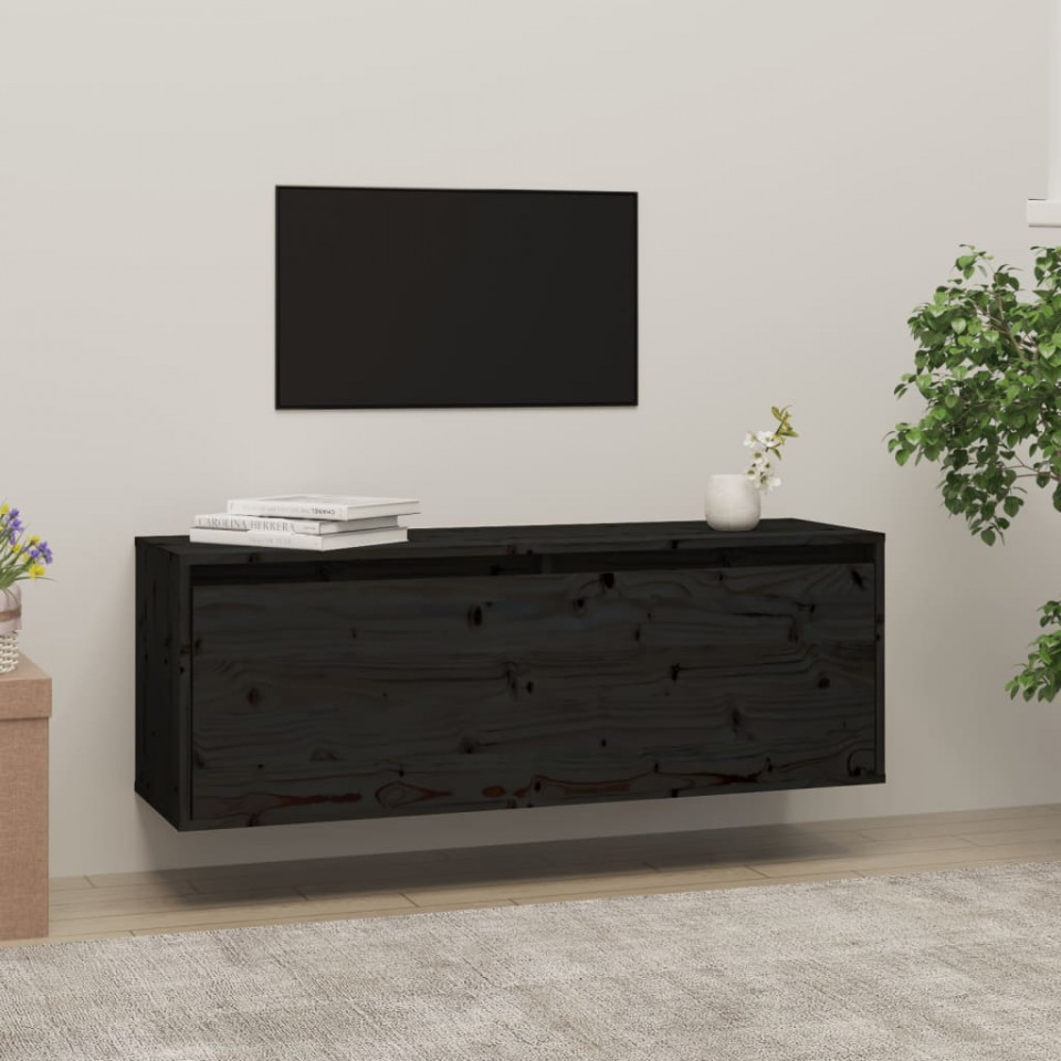 Dulap de perete, negru, 100x30x35 cm, lemn masiv de pin Casa Practica
