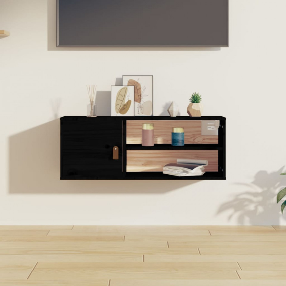 Dulap de perete, negru, 80x30x30 cm, lemn masiv de pin