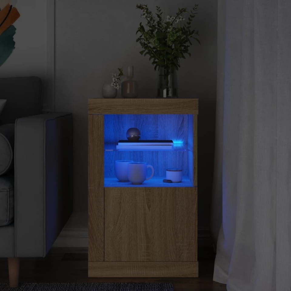 Dulap lateral cu lumini LED, stejar sonoma, lemn prelucrat