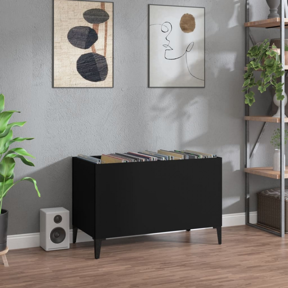 Dulap pentru discuri, negru, 74,5x38x48 cm, lemn prelucrat