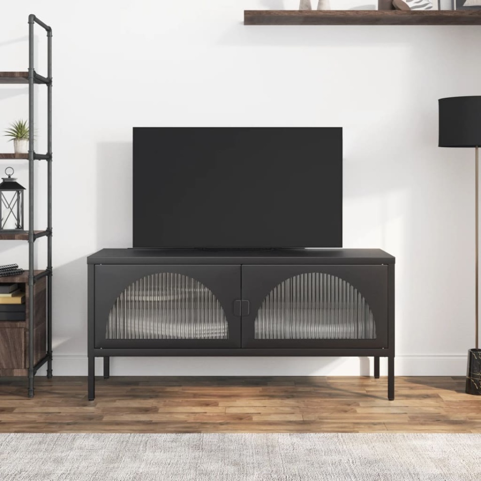 Dulap TV, negru, 105x35x50 cm, sticlă și oțel
