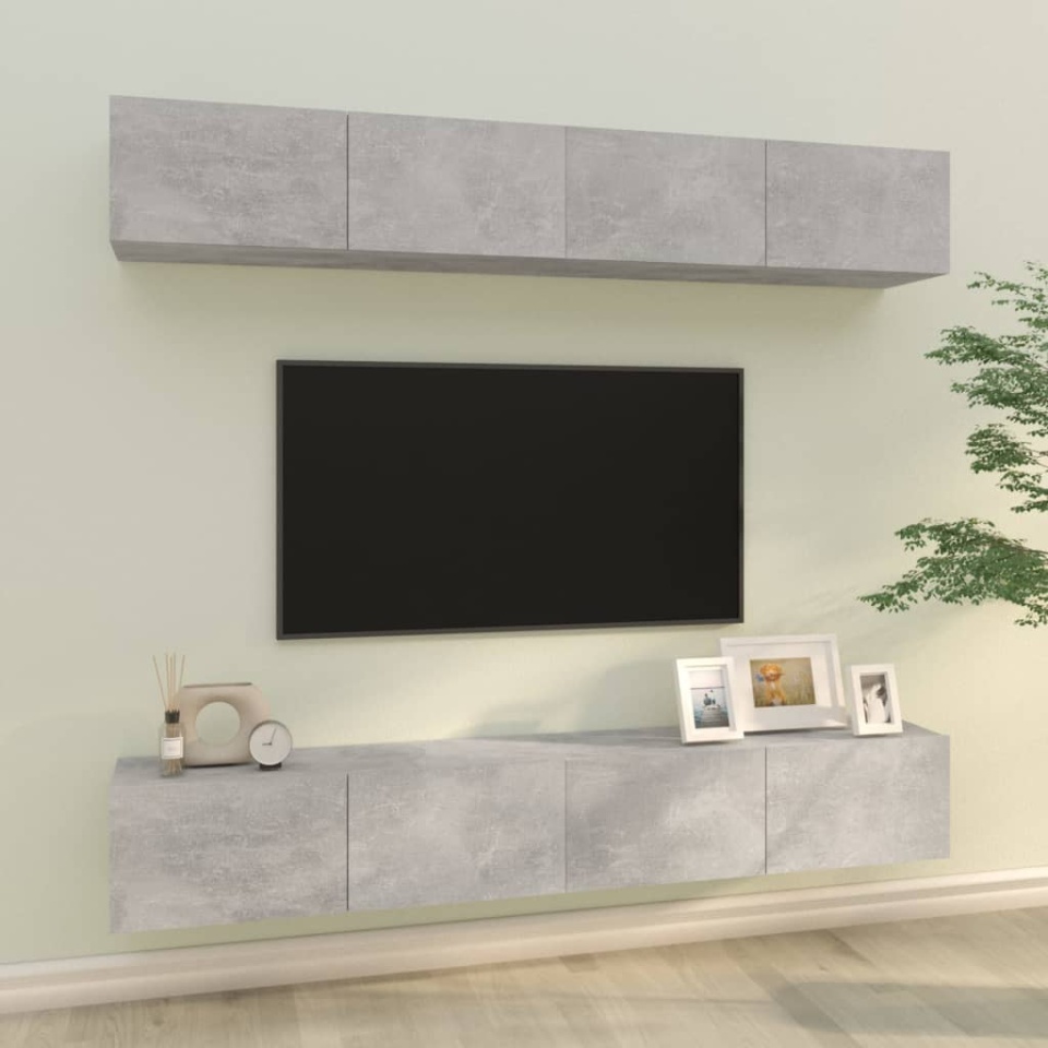 Dulapuri TV de perete, 4 buc, gri beton, 100x30x30 cm