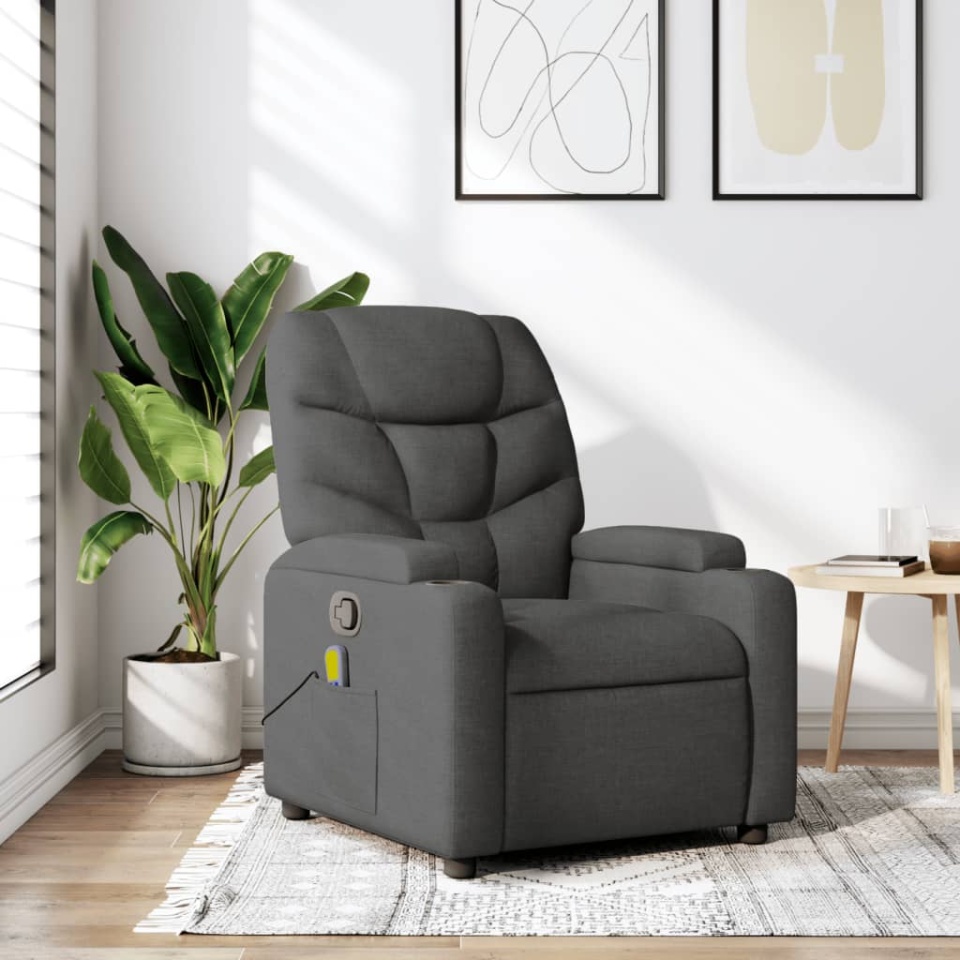 Fotoliu de masaj rabatabil, gri închis, material textil
