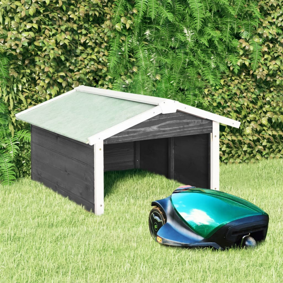 Garaj mașină de tuns iarba robot gri&alb 72x87x50cm lemn brad Casa Practica