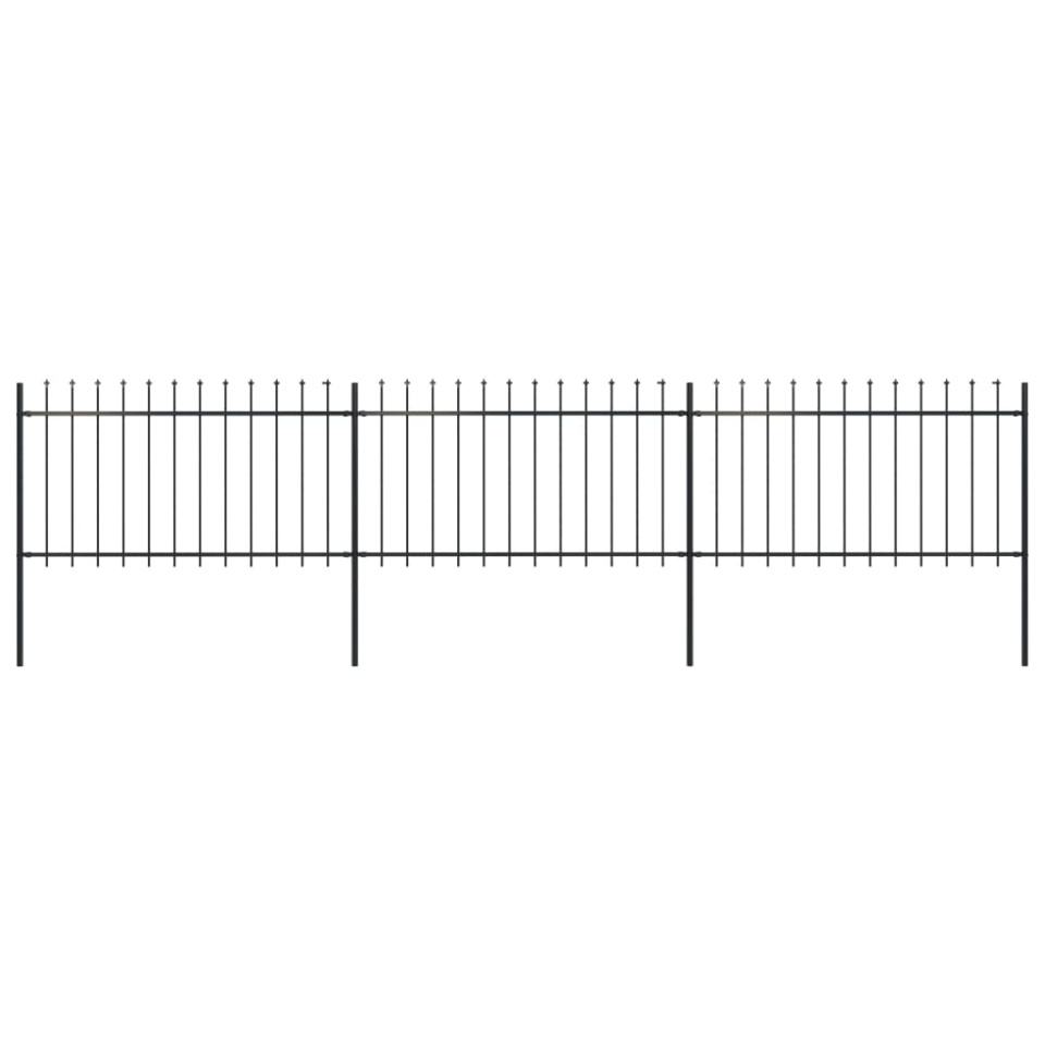 Gard de grădină cu vârf suliță, negru, 5,1 m, oțel