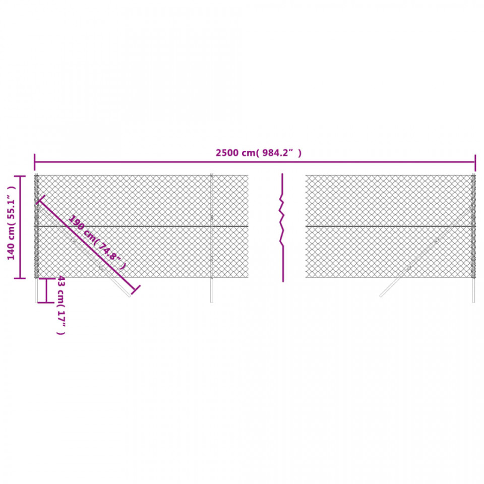 Gard plasă de sârmă, antracit, 1,4x25 m