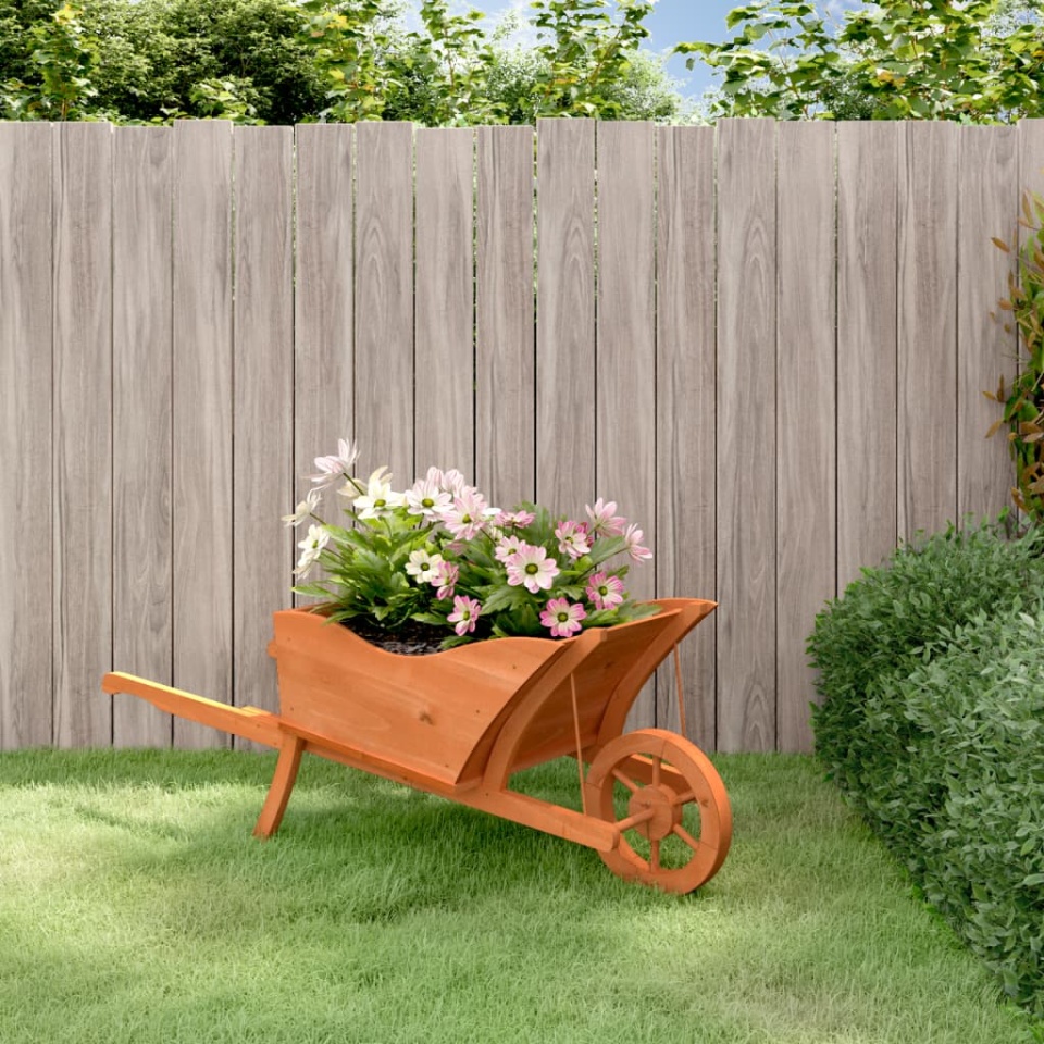 Jardinieră tip roabă, 128x45,5x43 cm, lemn masiv de brad