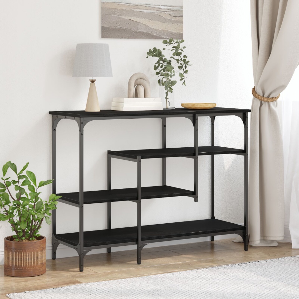 Masă Consolă Negru Stejar 100x35x75 cm Lemn prelucrat și Oțel