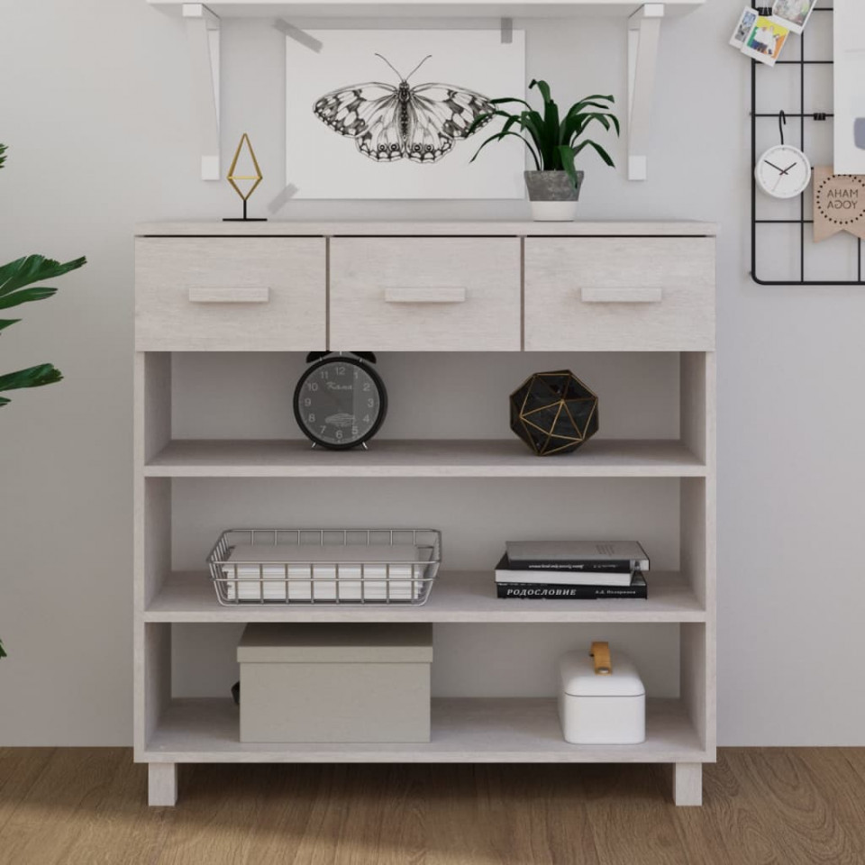 Măsuţă consolă, alb, 90x35x90 cm, lemn masiv de pin