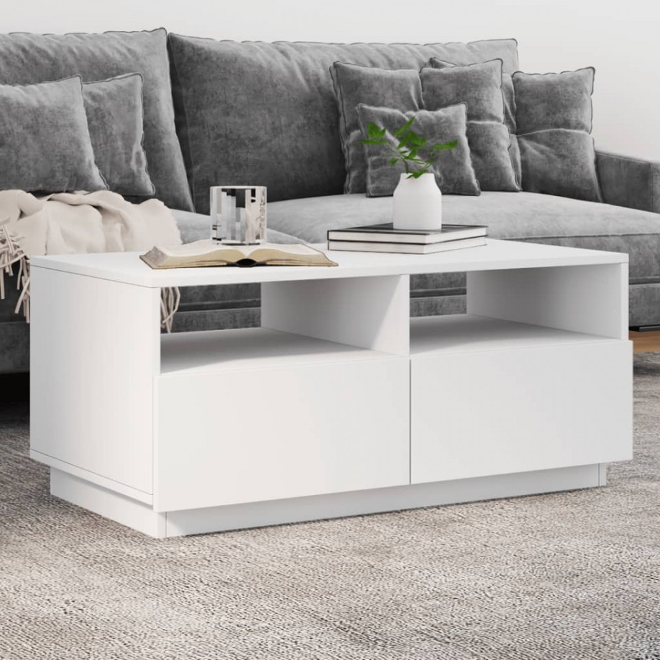 Măsuță de cafea cu lumini LED, alb, 90x49x40 cm