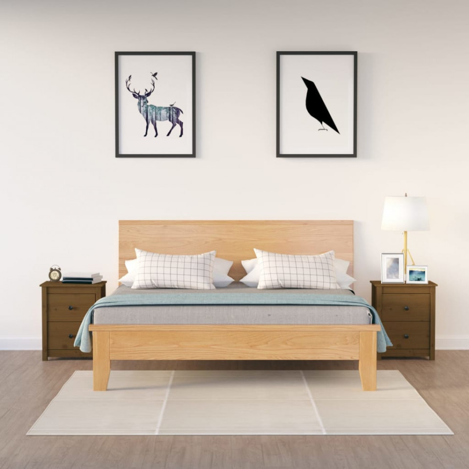 Noptiere, 2 buc, maro miere, 50x35x61,5 cm, lemn masiv de pin