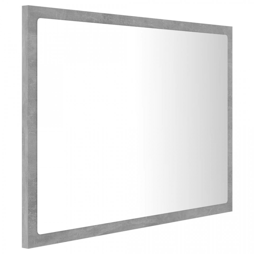 Oglindă de baie cu LED, gri beton, 60x8,5x37 cm, acril