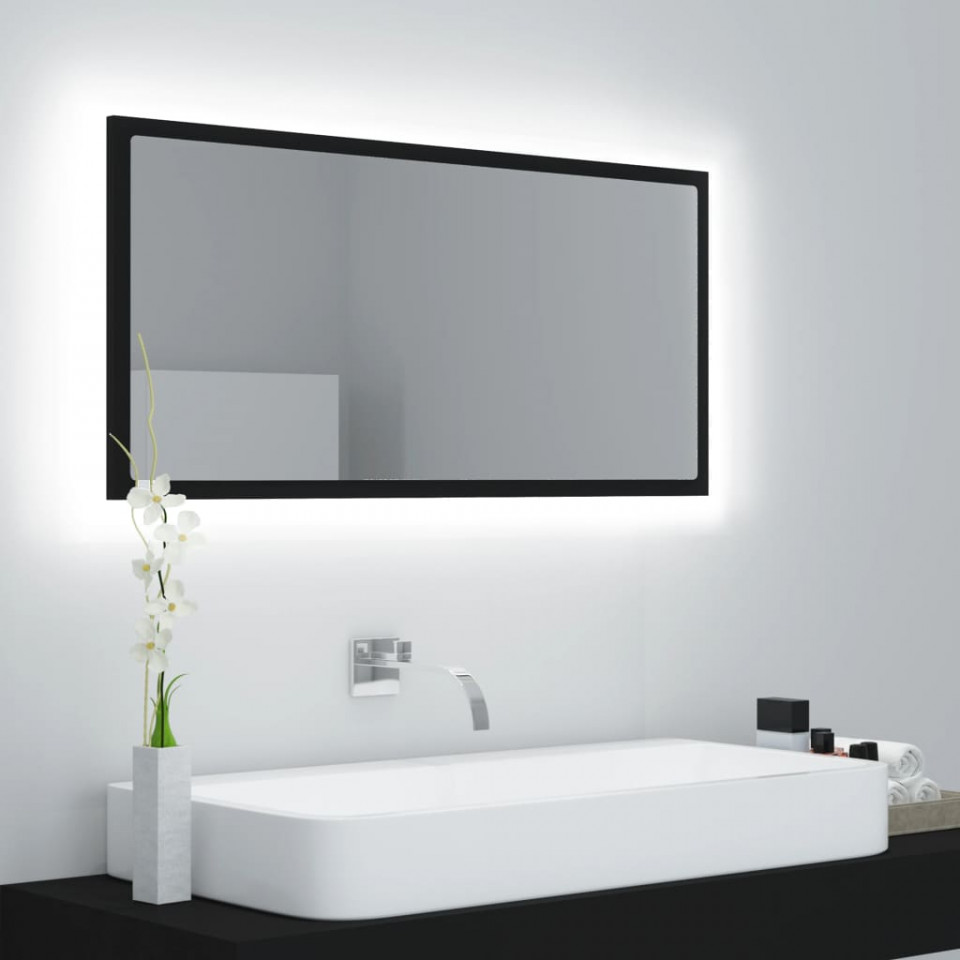 Poza Oglinda de baie cu LED, negru, 90x8,5x37 cm, PAL
