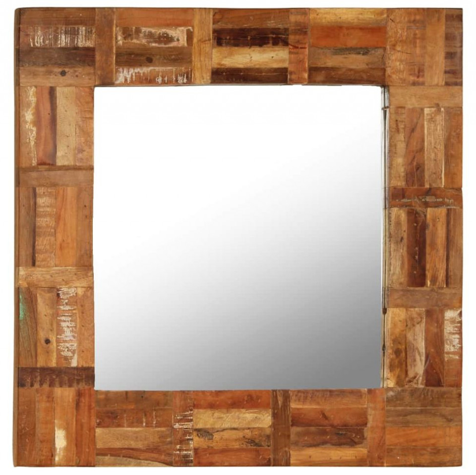 Poza Oglinda de perete, 60 x 60 cm, lemn masiv reciclat