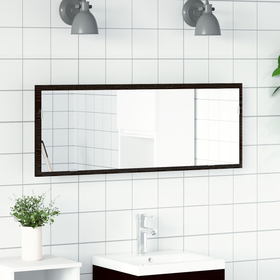 Oglindă LED pentru baie cu cadru din stejar negru, 100x8,5x37 cm, din lemn îngineresc