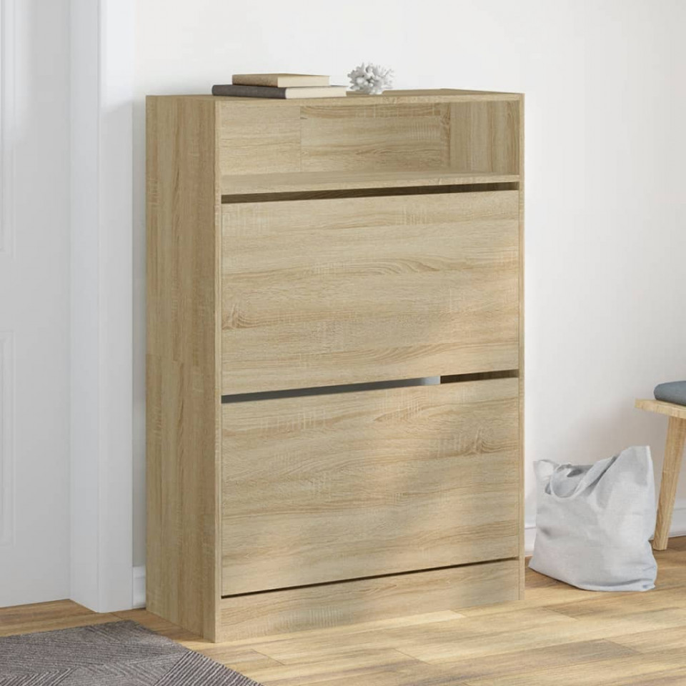 Pantofar cu 2 sertare rabatabile, stejar sonoma, 80x34x116 cm