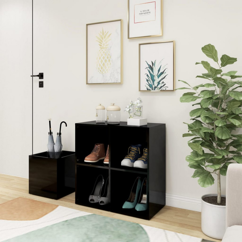 Pantofar de hol, negru extralucios, 105x35,5x70 cm, pal
