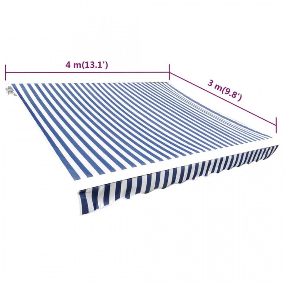 Pânză copertină, albastru & alb, 4 x 3 m (cadrul nu este inclus)