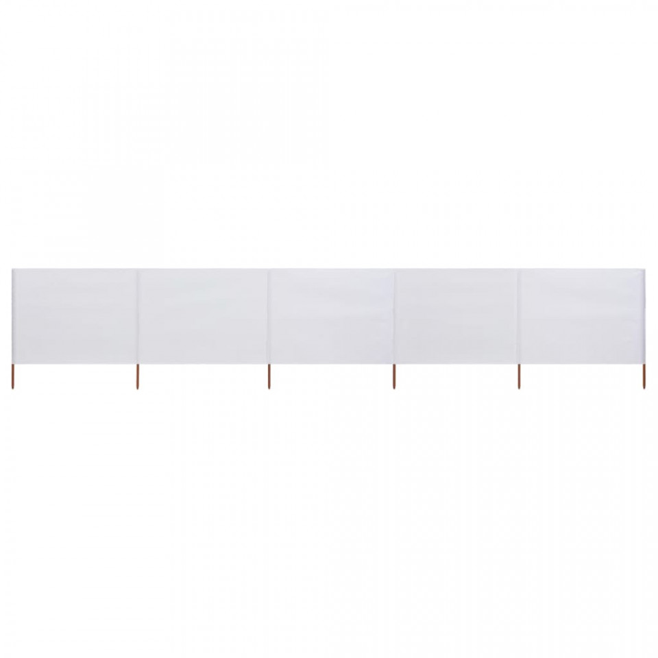 Paravan anti-vânt cu 5 panouri, alb nisipiu, 600x80 cm, textil
