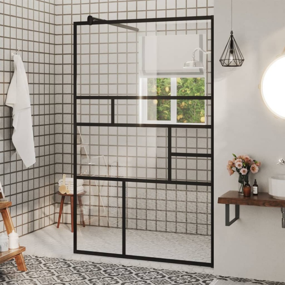 Paravan duș walk-in, negru, 100x195 cm, sticlă ESG transparentă