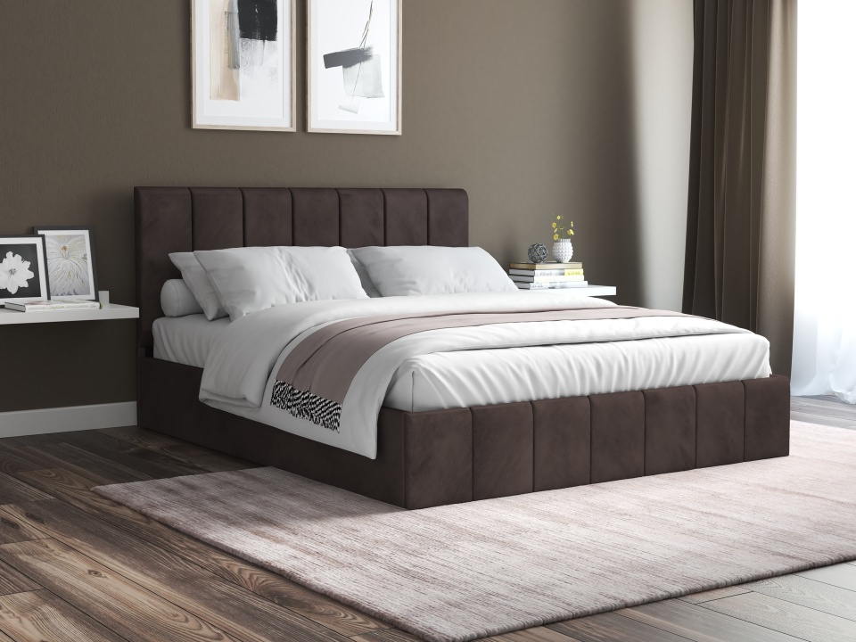 Pat Cozy cu saltea, 140x200 cm, maro, suport saltea din PAL
