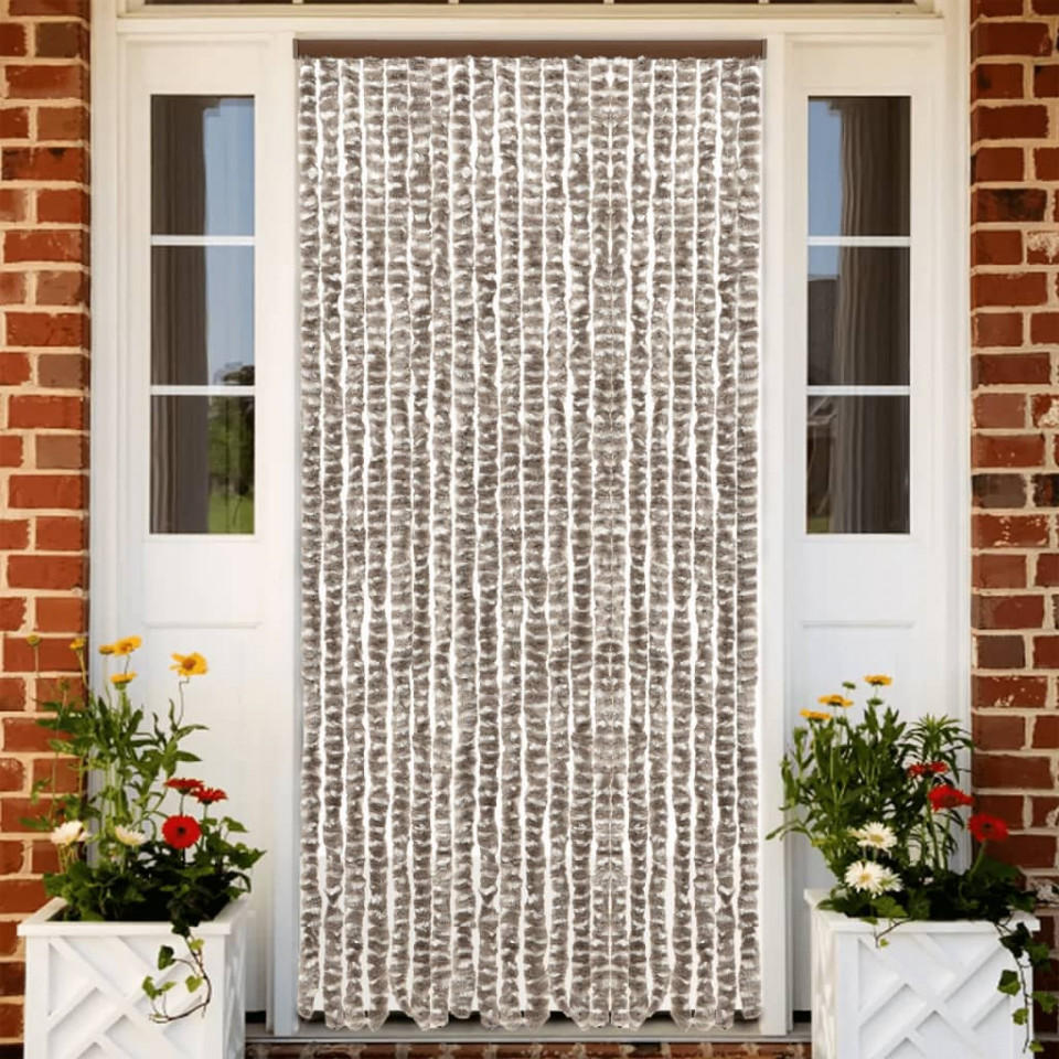Perdea pentru insecte, gri taupe și alb, 90x200 cm, chenille