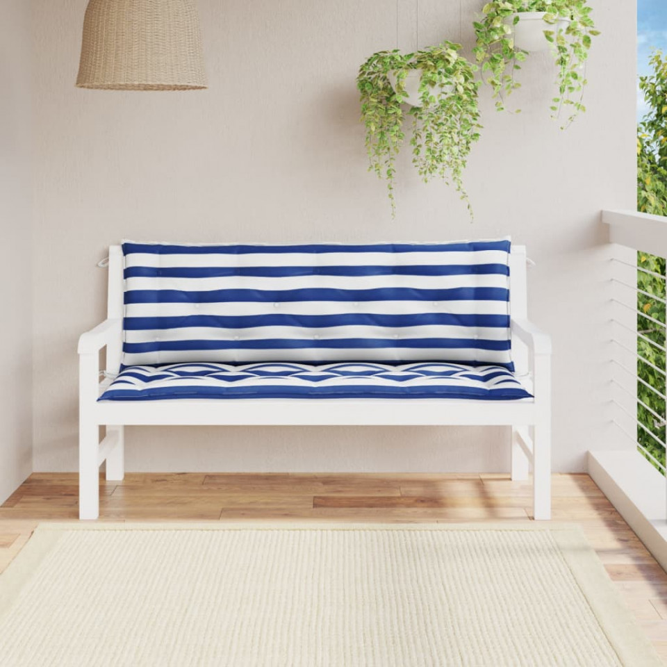 Perne bancă, 2 buc., 150x50x7 cm dungi albastre și albe, oxford