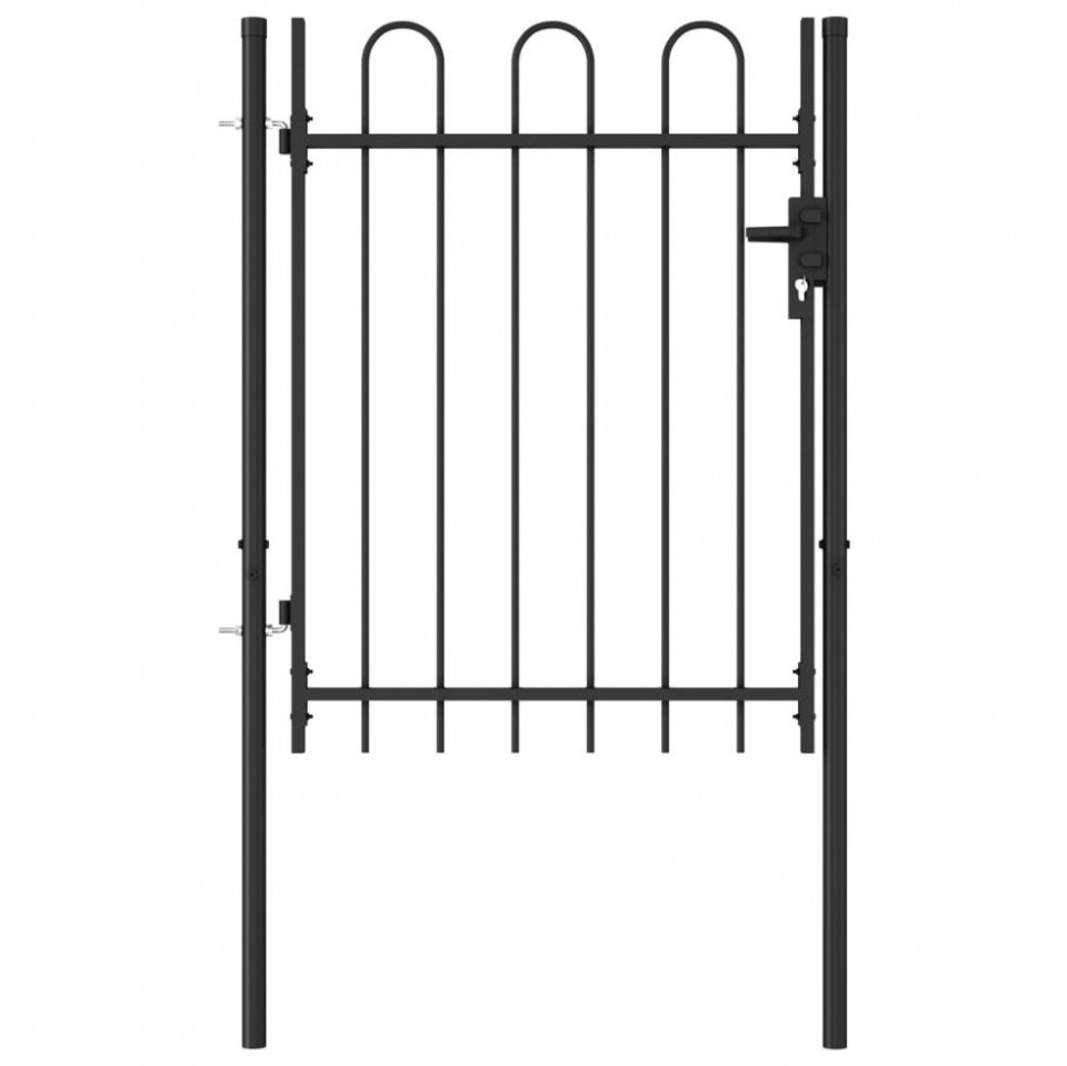 Poartă de gard cu o ușă, vârf arcuit, negru, 1 x 1,2 m, oțel 1;2