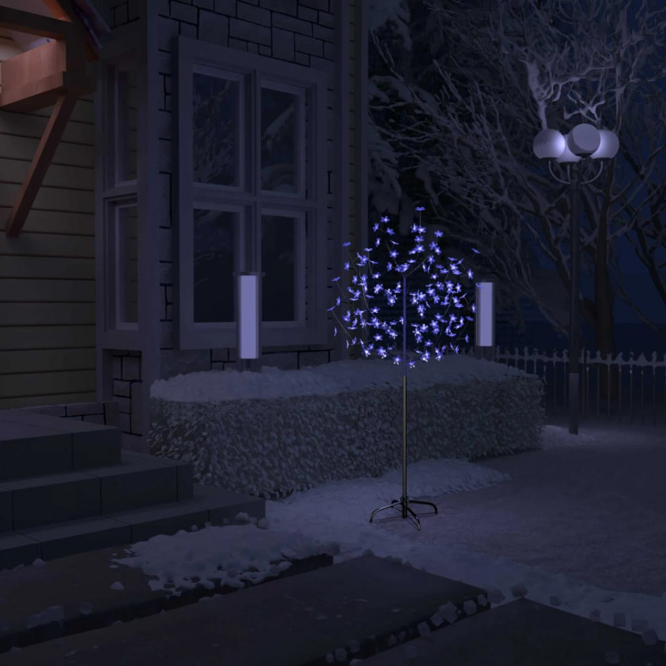 Poza Pom Craciun, 120 LED-uri lumina albastra, flori de cires 150 cm