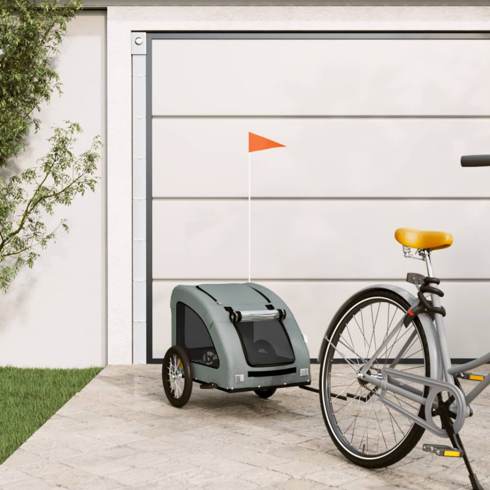 Remorcă de bicicletă pentru câini, gri, textil oxford&fier