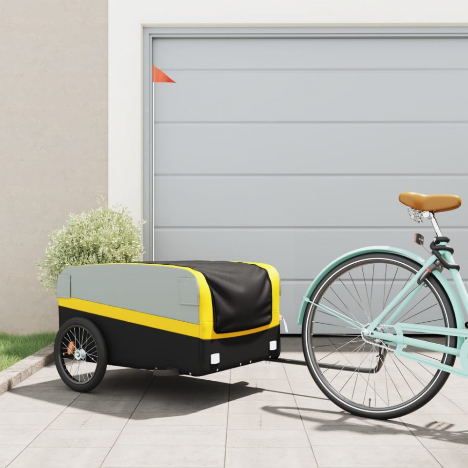 Remorcă pentru biciclete, negru și galben, 45 kg, fier