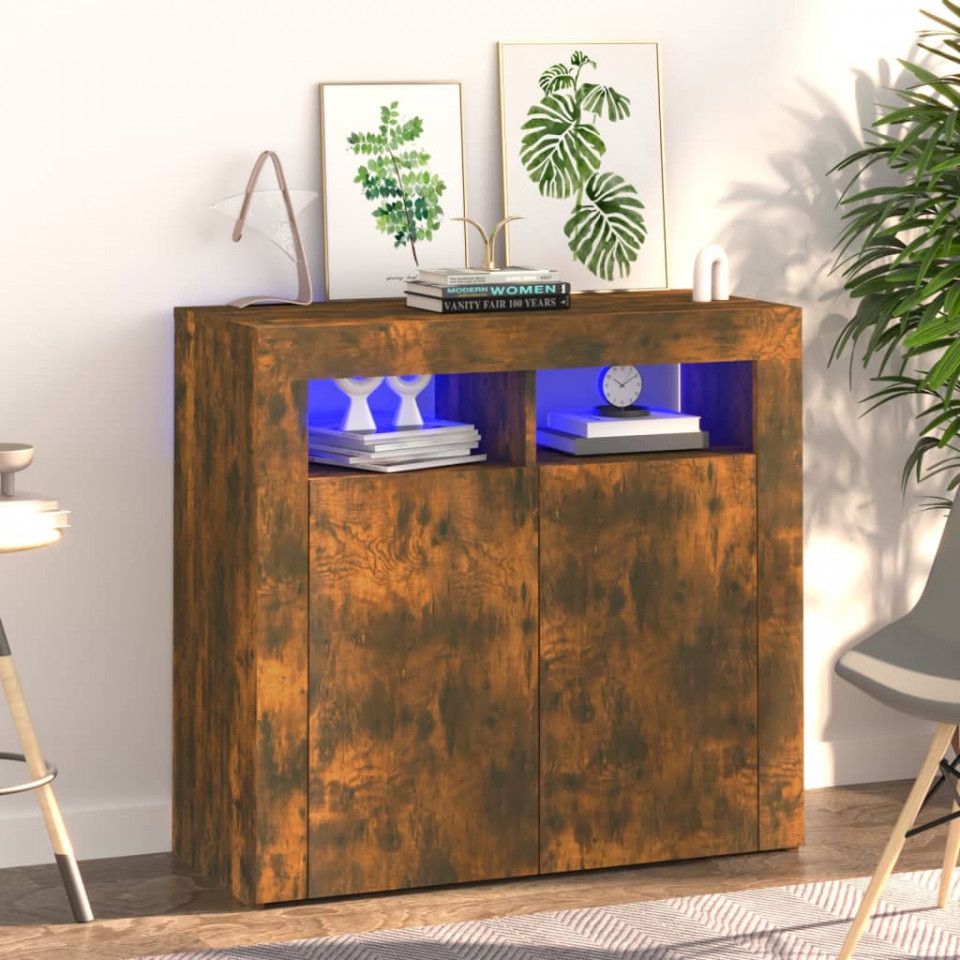 Servantă cu lumini led, stejar fumuriu, 80x35x75 cm