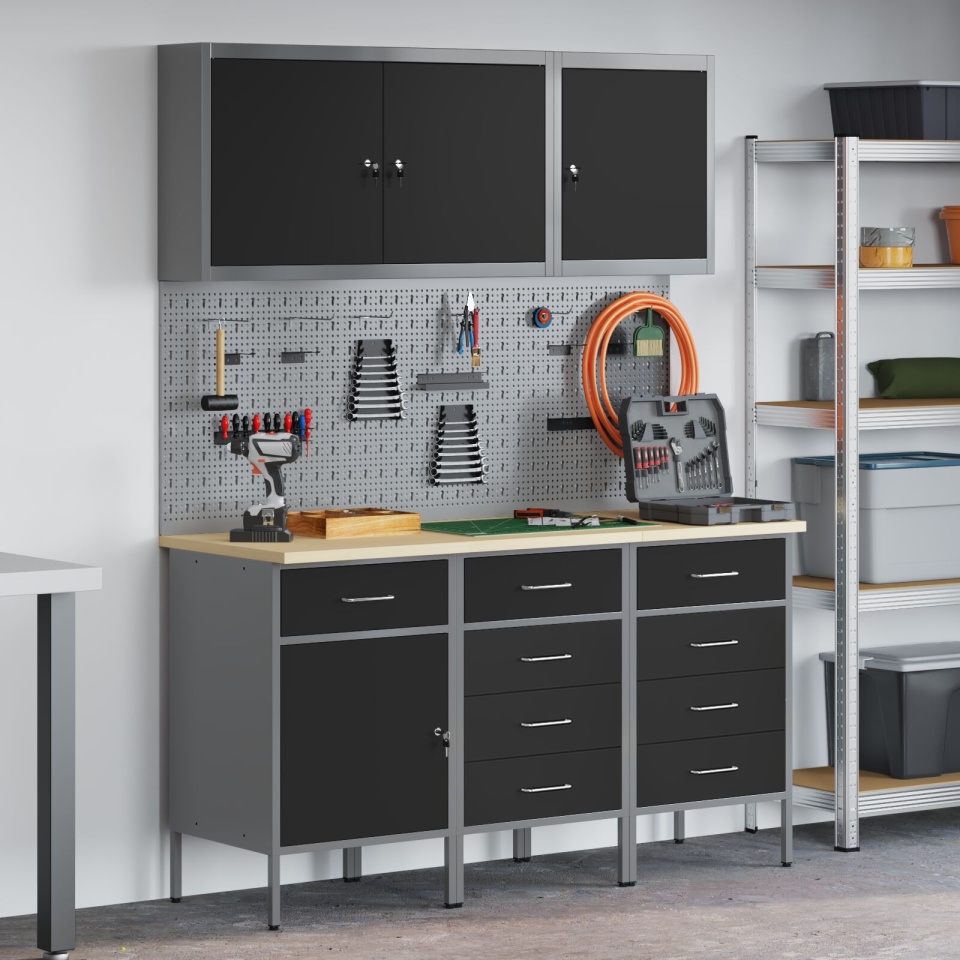 Set banc de lucru 8 piese din oțel negru