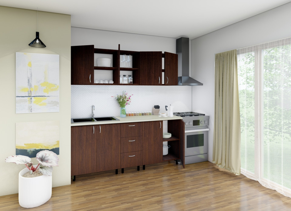 Set bucatarie Star, lungime 200 cm, Culoare Wenge, Pal 18mm