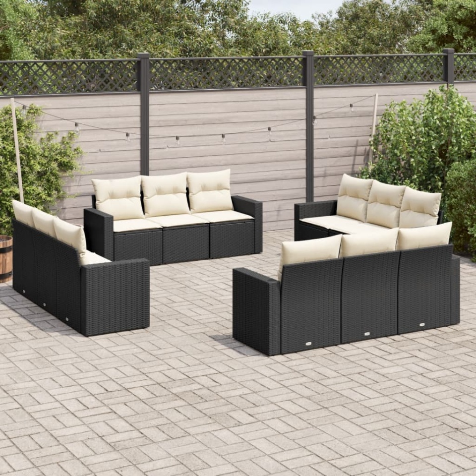Set canapele de grădină, 12 piese, cu perne, negru, poliratan