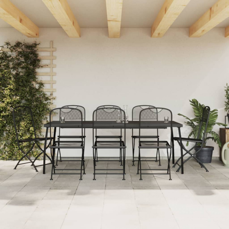 Set de masă pentru grădină, 9 piese, plasă metalică antracit