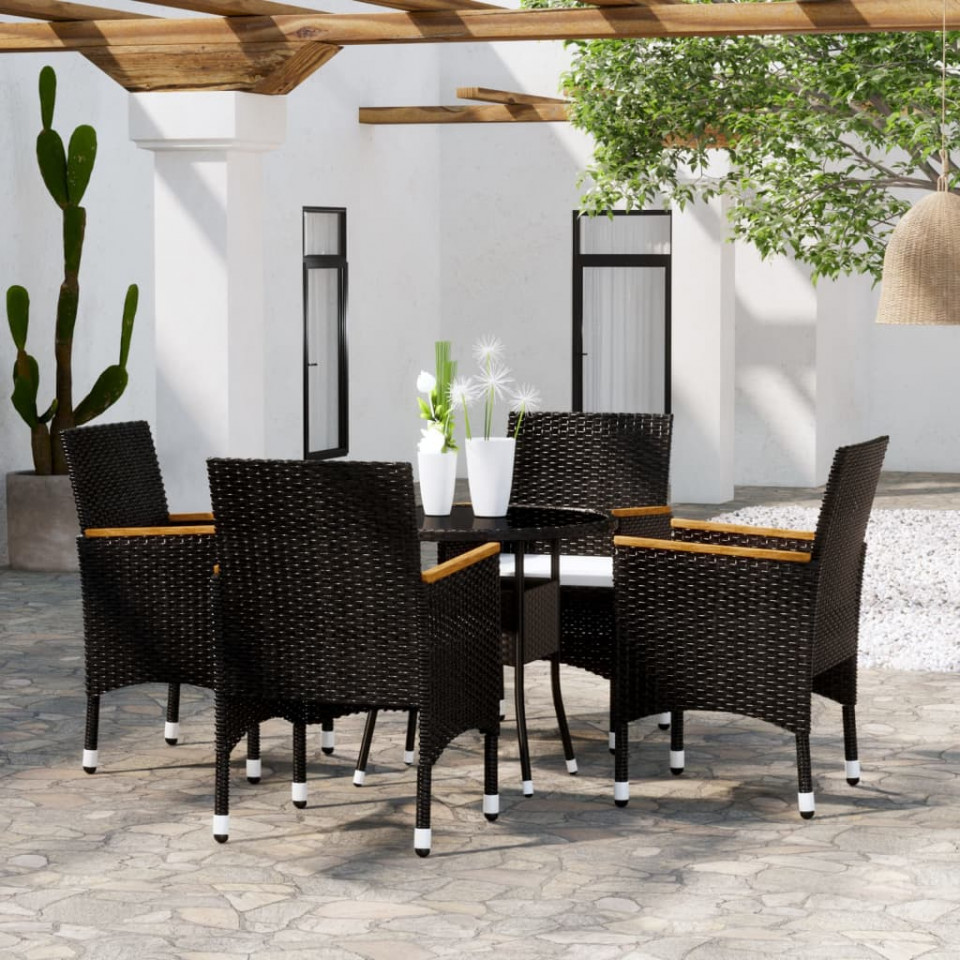 Poza Set de mobilier pentru gradina, 5 piese, negru, poliratan