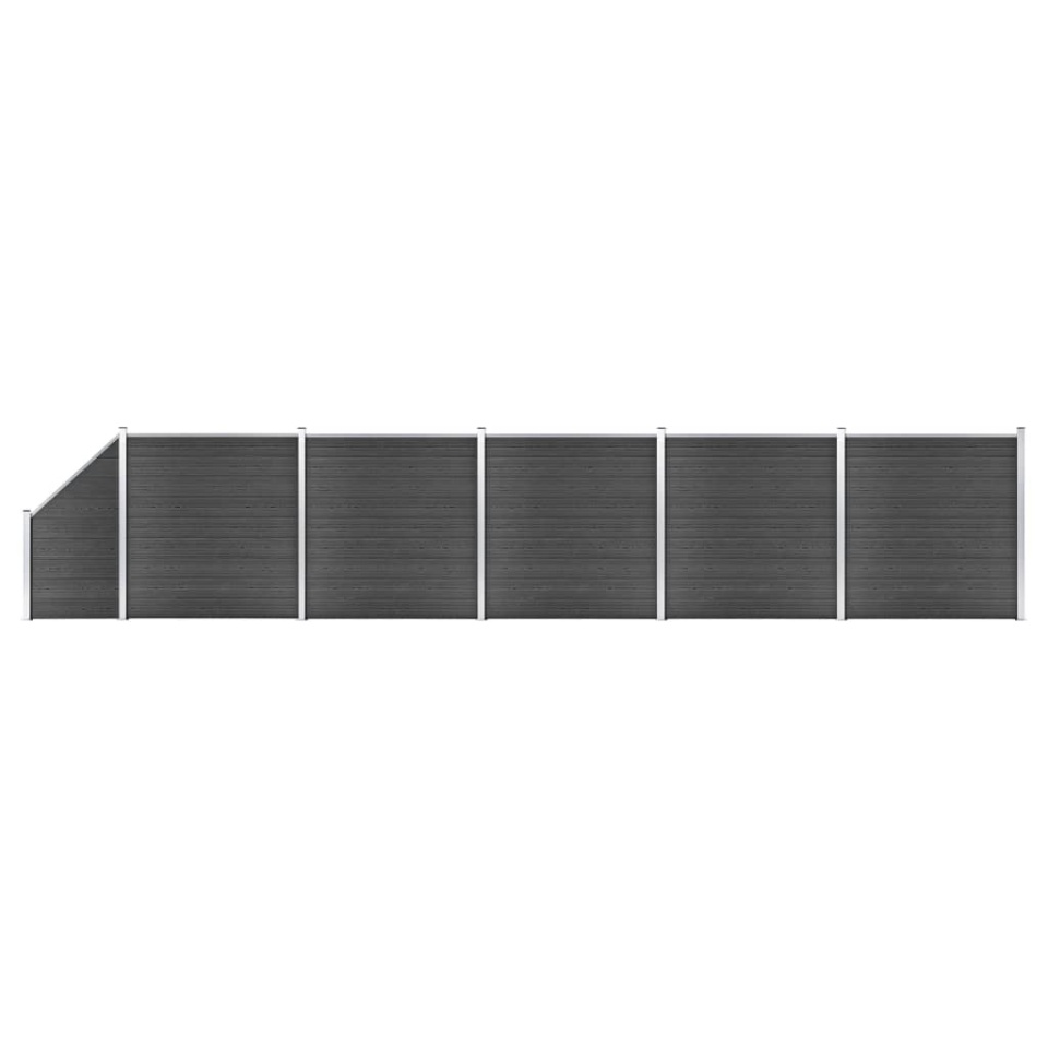 Set de panouri de gard, negru, 965x(105-186) cm, WPC